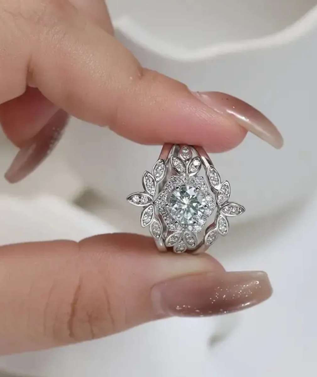 Genuine 1ct Moissanite Sterling Silver Wedding Ring Set Size R