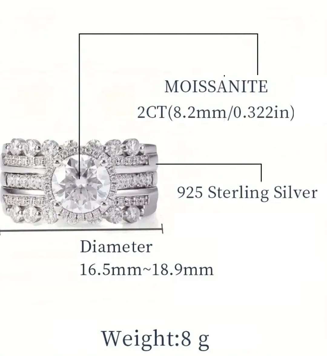 Genuine 2ct Moissanite sterling silver wedding ring set Size R