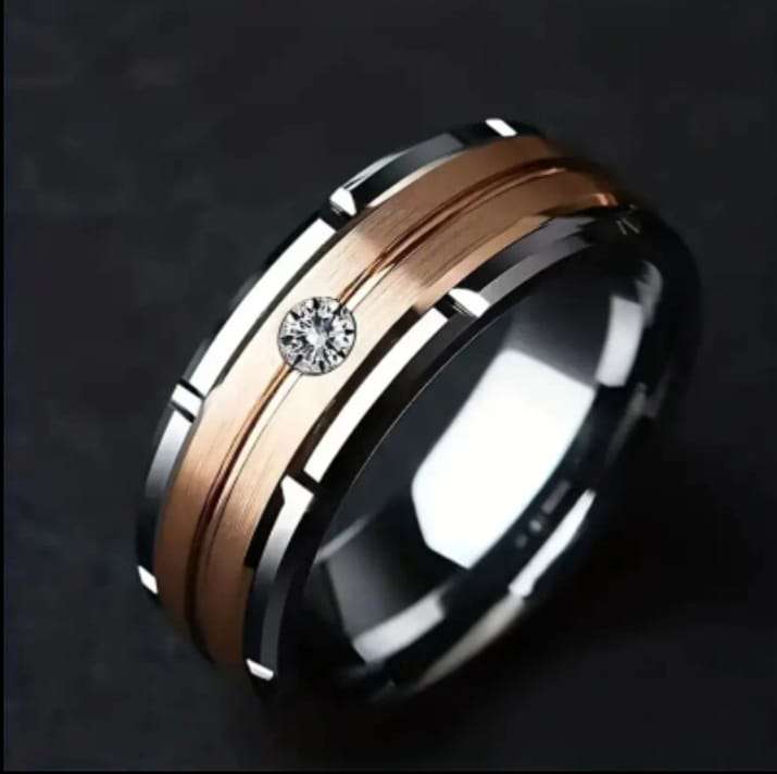 Titanium Two Tone Ring With Simulated Diamond Size V
