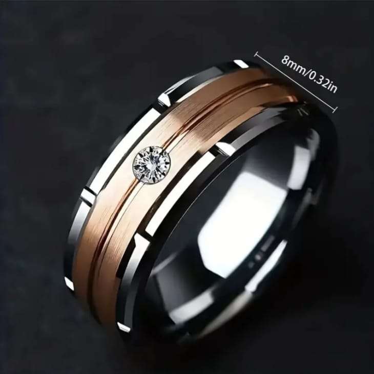 Titanium Two Tone Ring With Simulated Diamond Size V