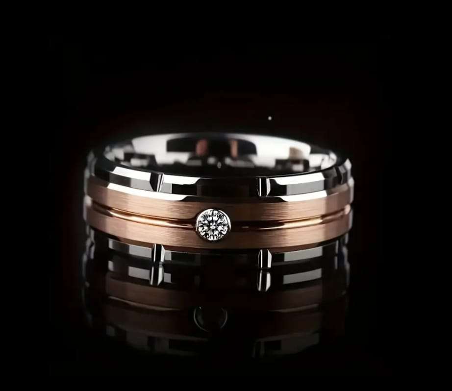 Titanium Two Tone Ring With Simulated Diamond Size V