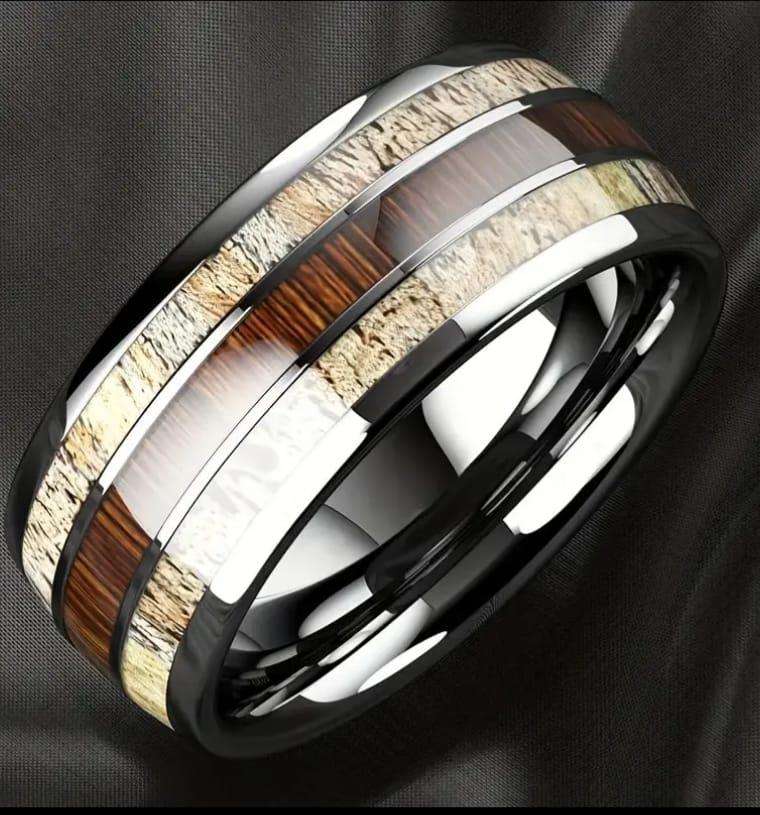 Titanium Wood  And Ivory Ring Size 12