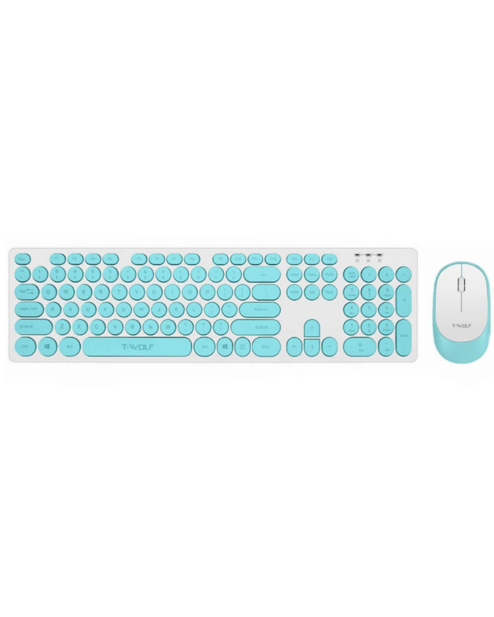 T-WOLF TF770 Wireless Keyboard & Mouse Combo  Retro Punk Design, Quiet Typing, Ergonomic - Blue