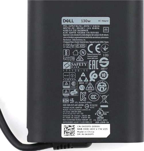 Dell 130W Original USB-C/Type C Charger for Dell Laptops with SA Power Cord