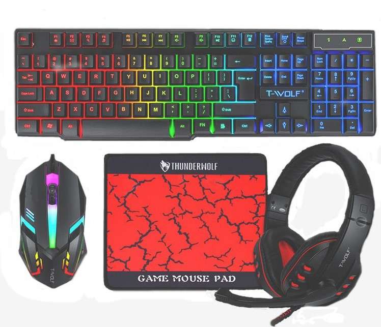 T-WOLF TF800 4 IN 1 Gaming Combo With RGB ( Wired Keyboard + Mouse + Mouse Pad + Stereo Headphones)