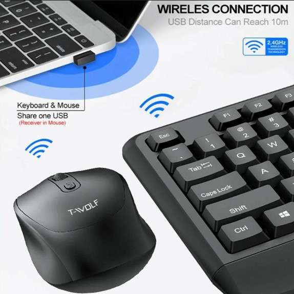 T-Wolf Wireless Keyboard and Mouse Combo TF-100