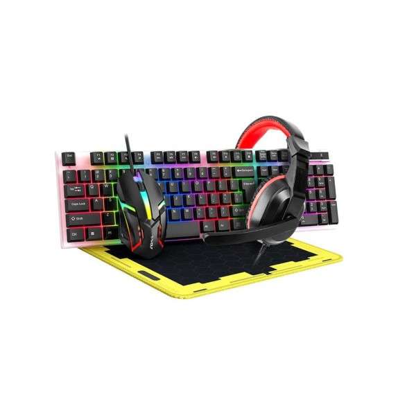 T-WOLF TF240 4 IN 1 Gaming Combo With RGB ( Wired Keyboard + Mouse + Mouse Pad + Stereo Headphones)