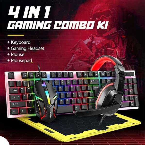 T-WOLF TF240 4 IN 1 Gaming Combo With RGB ( Wired Keyboard + Mouse + Mouse Pad + Stereo Headphones)