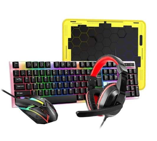 T-WOLF TF240 4 IN 1 Gaming Combo With RGB ( Wired Keyboard + Mouse + Mouse Pad + Stereo Headphones)