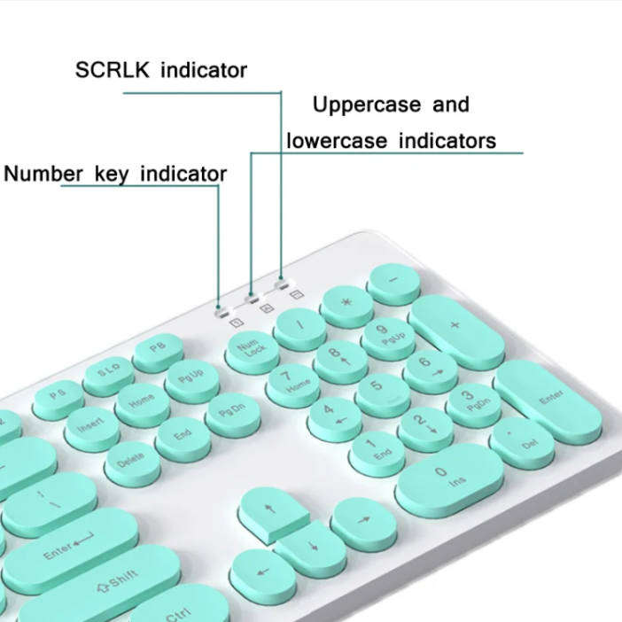 T-WOLF TF770 Wireless Keyboard & Mouse Combo  Retro Punk Design, Quiet Typing, Ergonomic - Blue