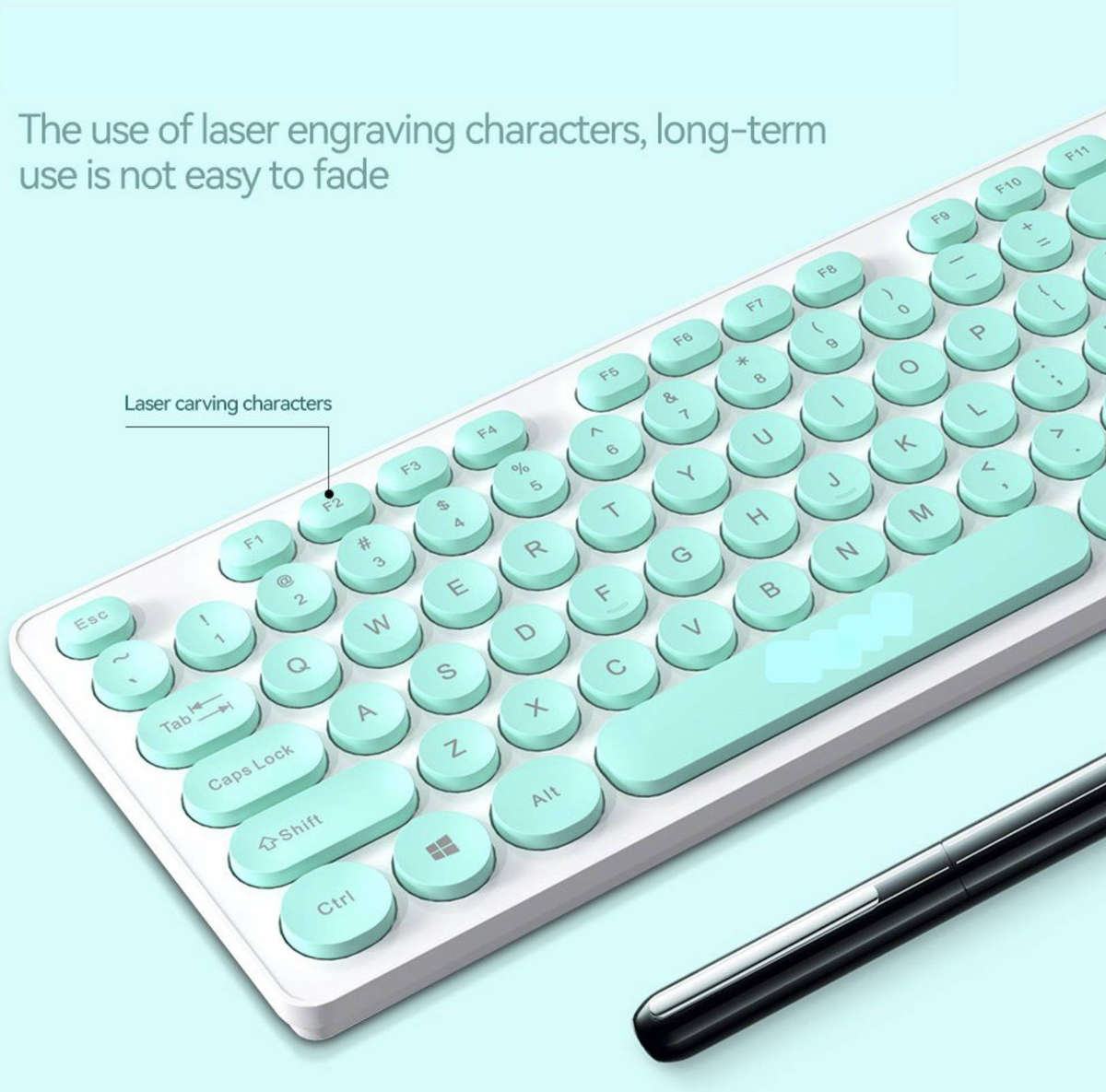 T-WOLF TF770 Wireless Keyboard & Mouse Combo  Retro Punk Design, Quiet Typing, Ergonomic - Blue