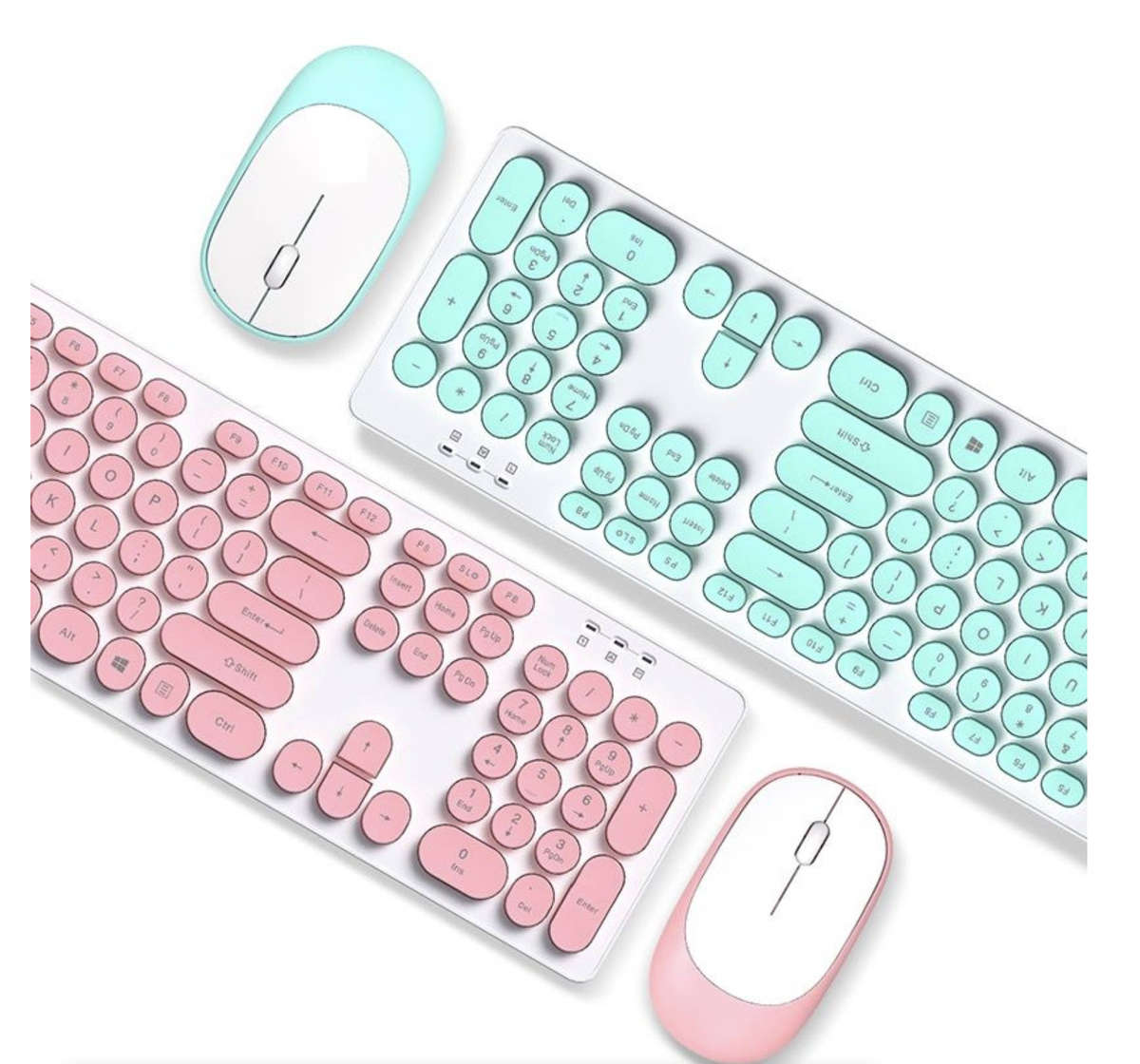 T-WOLF TF770 Wireless Keyboard & Mouse Combo  Retro Punk Design, Quiet Typing, Ergonomic - Blue