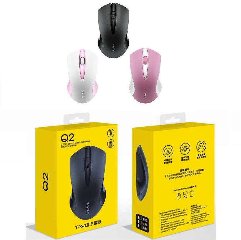 T-WOLF Q2 Wireless Mouse  Silent  Lightweight  2.4GHz Precision | Pink/White