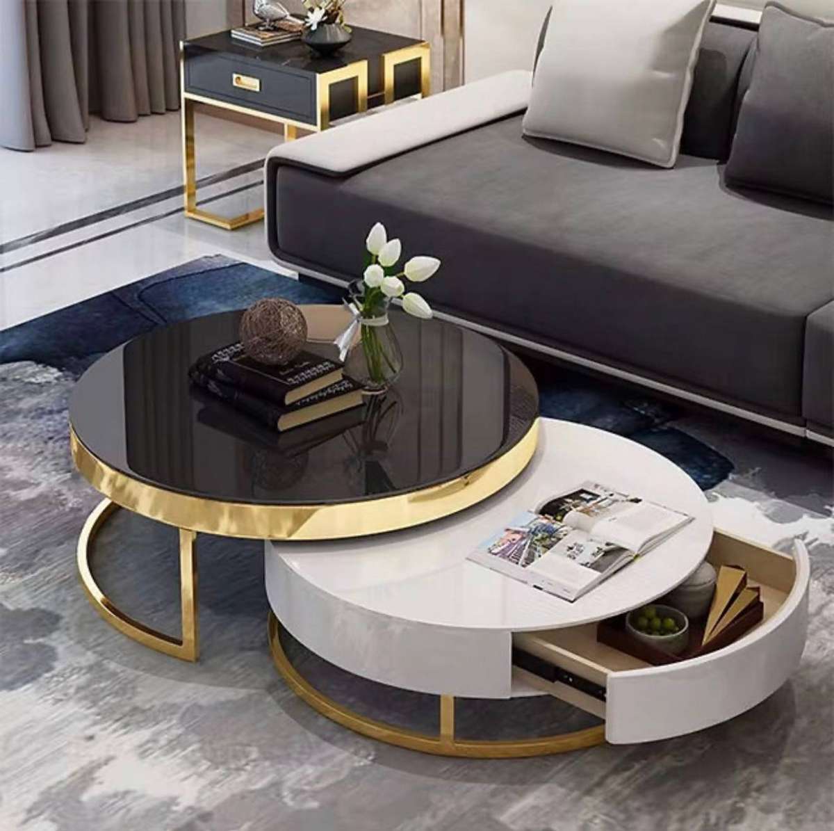 Prestige Home Zyric Coffee Table - Modern Circular Design with Gold Frame