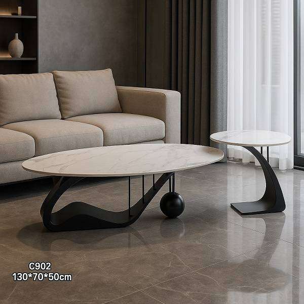 Prestige Home Voilen Coffee and Side Table Set - Modern Luxury Black Marble and Metal Finish