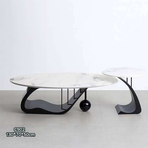 Prestige Home Voilen Coffee and Side Table Set - Modern Luxury Black Marble and Metal Finish