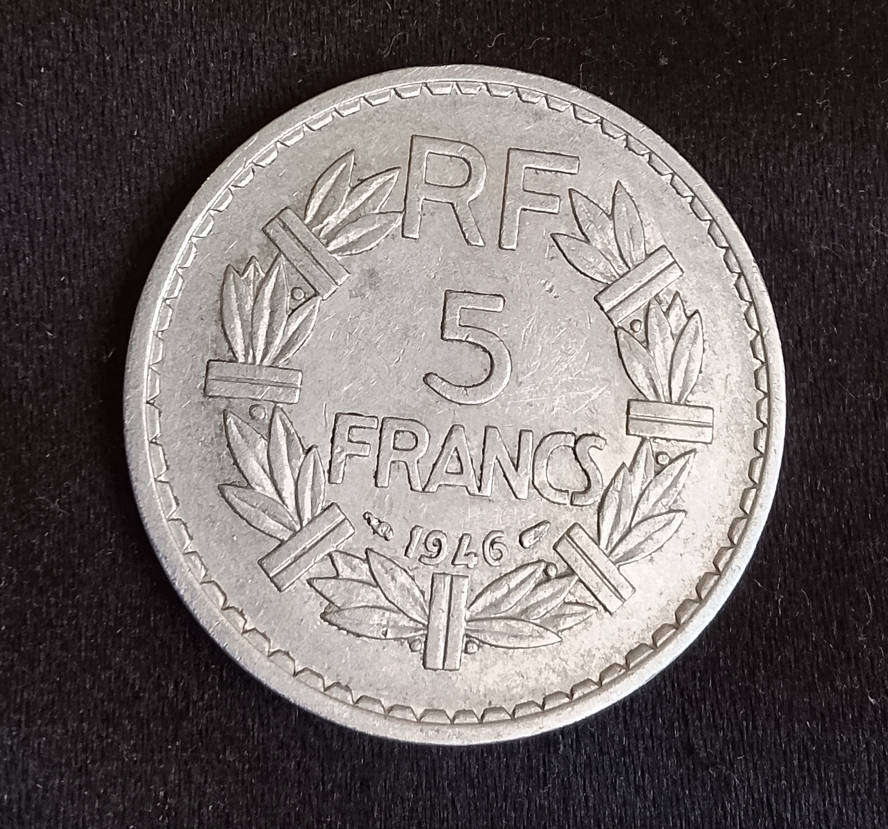 1946 5 FRENCH FRANCS COIN.