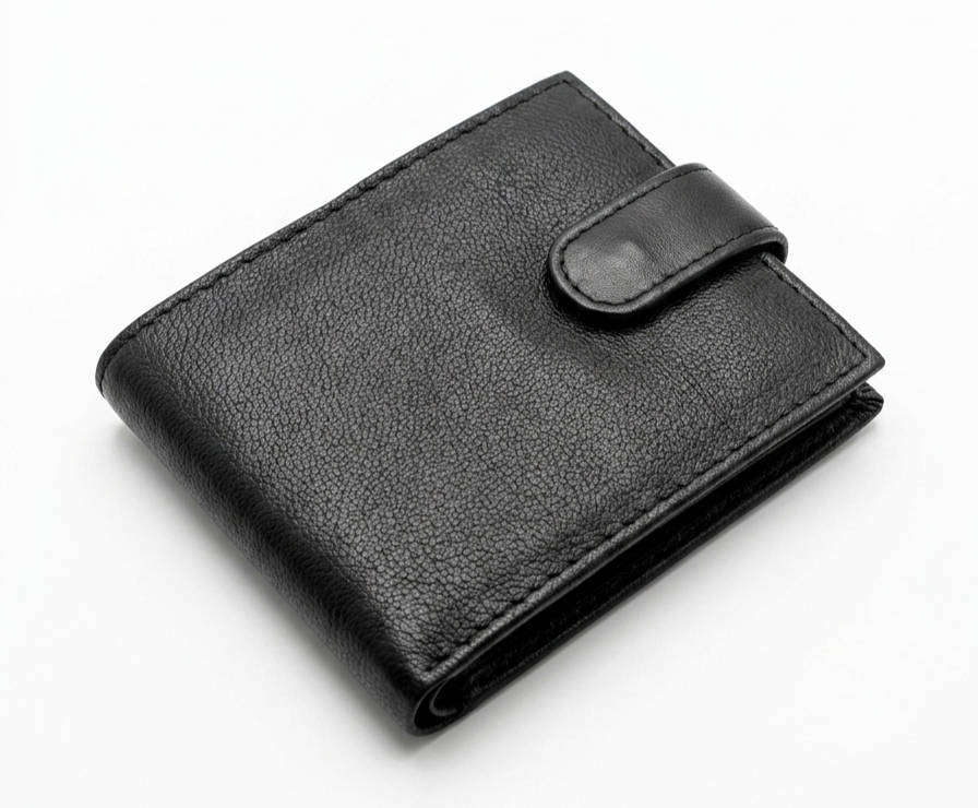 Men's Classic Bifold Wallet with Press-Stud Clasp  Black Slim Pocket Wallet