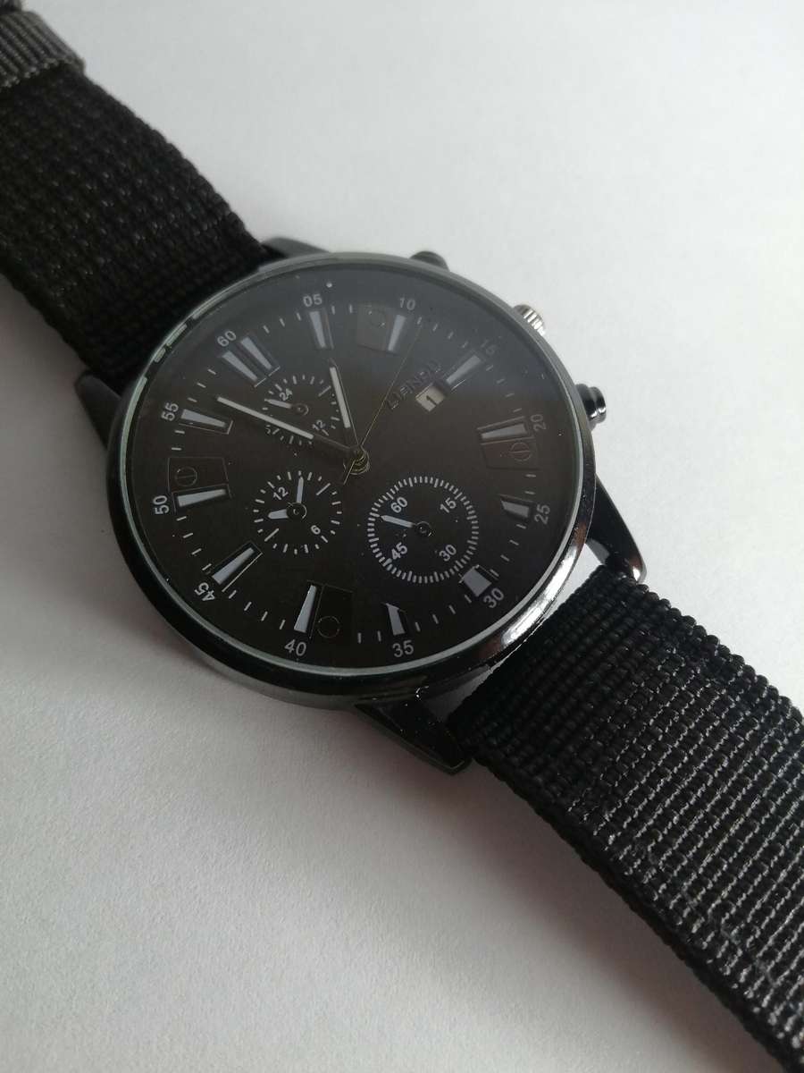 Mens Dark Black Watch & Bracelet Set  4-Piece Collection