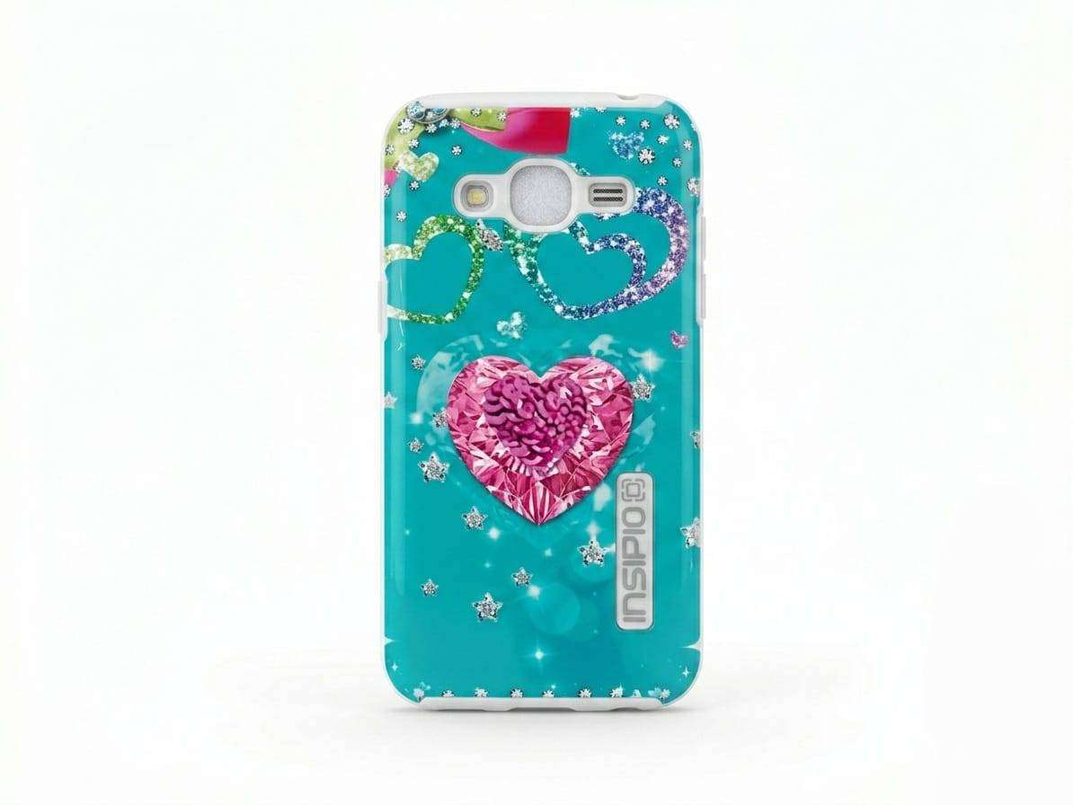 Samsung J5 Turquoise Gem and Heart Print Case
