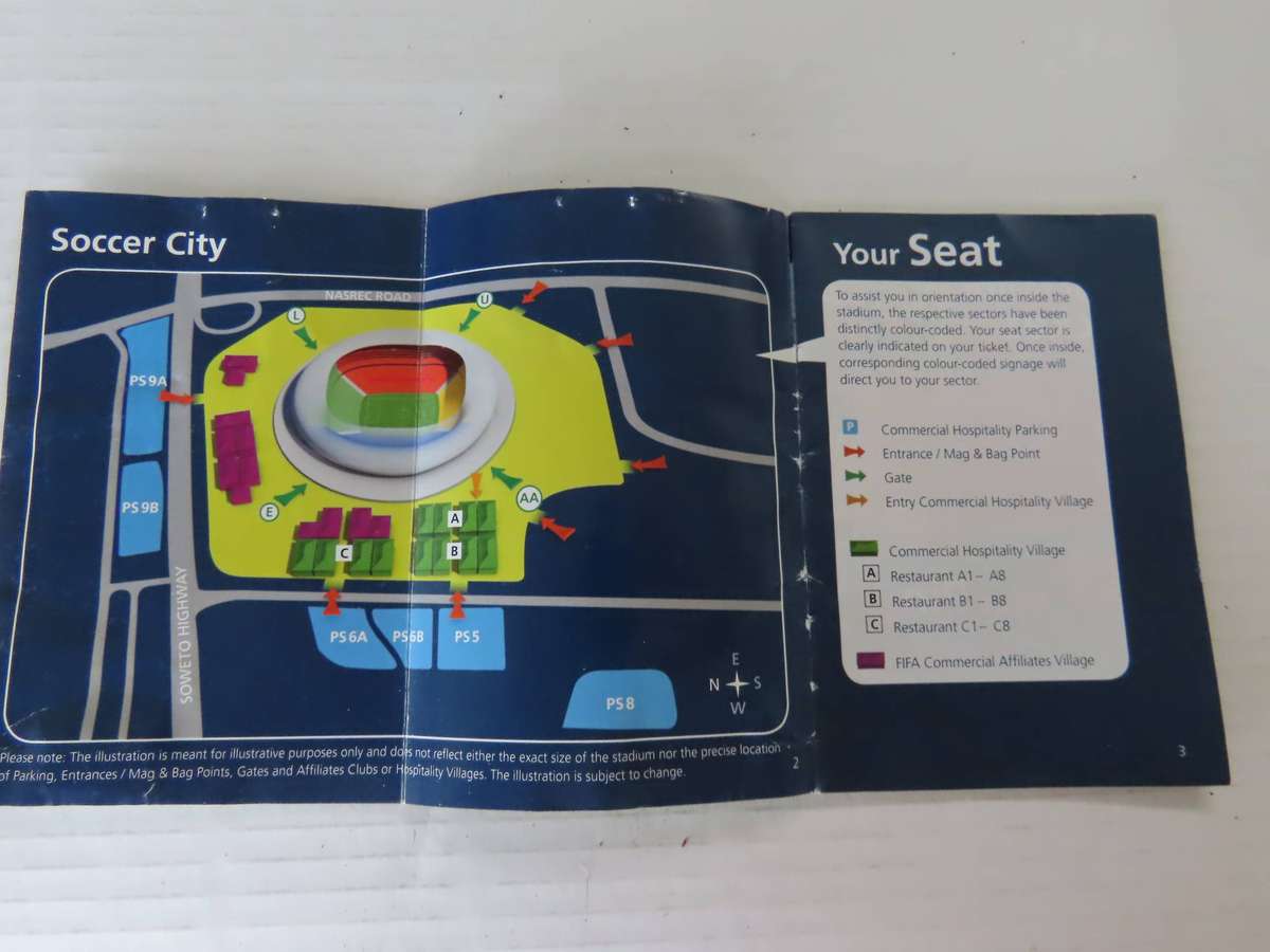 South Africa - 2010 Soccer World Cup - Unused 1st Match Suite Ticket Complete