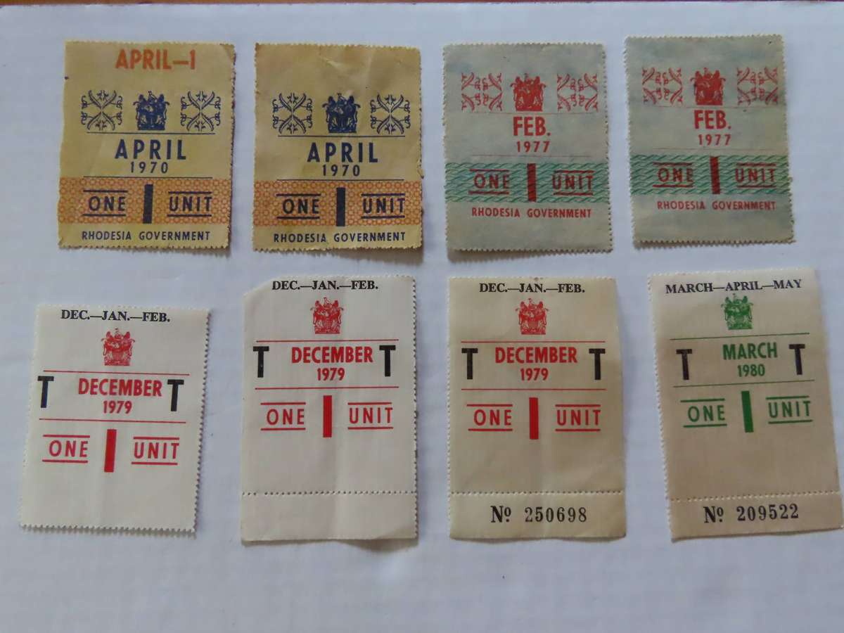 Rhodesia - Post U.D.I. up to 1971- 8 Petrol Rationing Coupons
