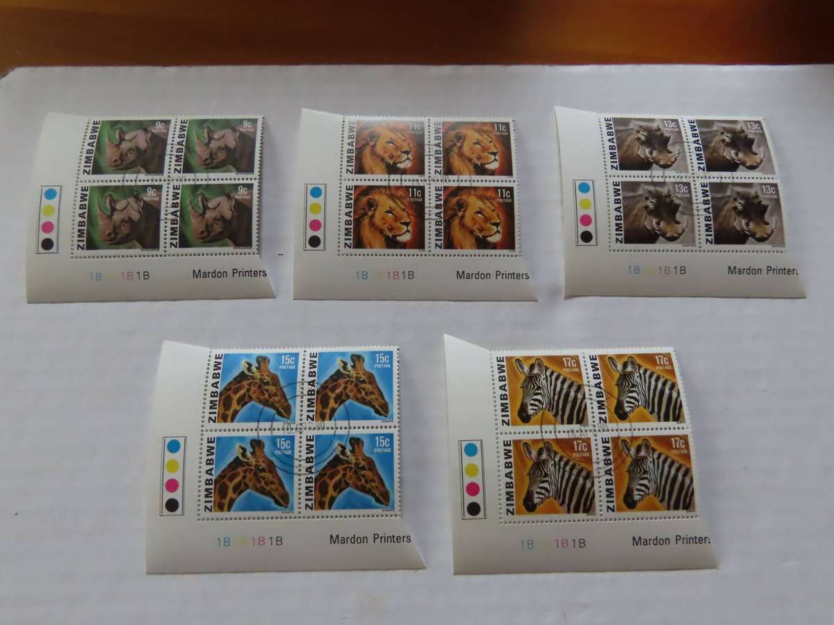 Zimbabwe -Animals and Birds - Cylinder Blocks and Plate Blocks Mint and Used