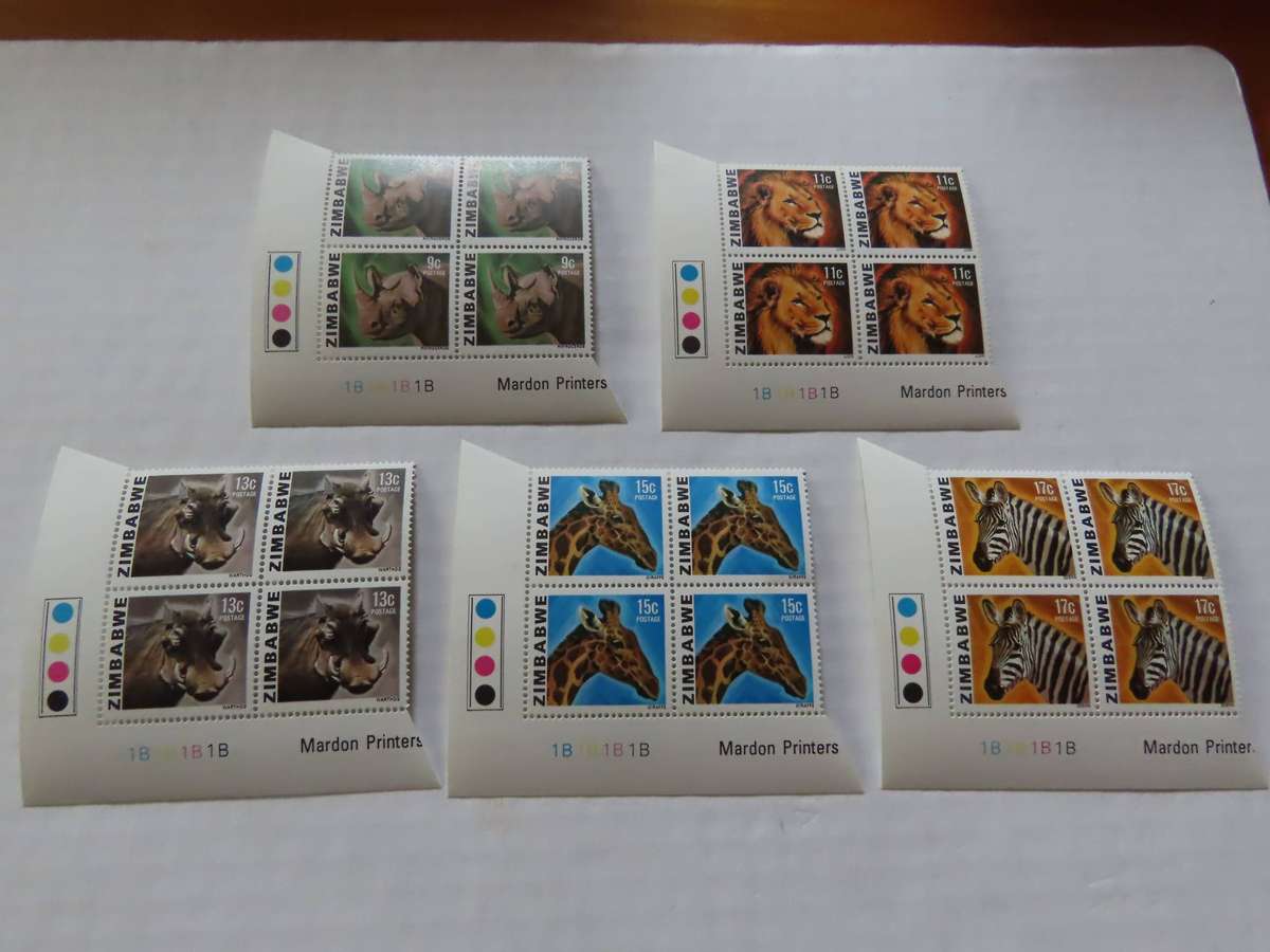 Zimbabwe -Animals and Birds - Cylinder Blocks and Plate Blocks Mint and Used