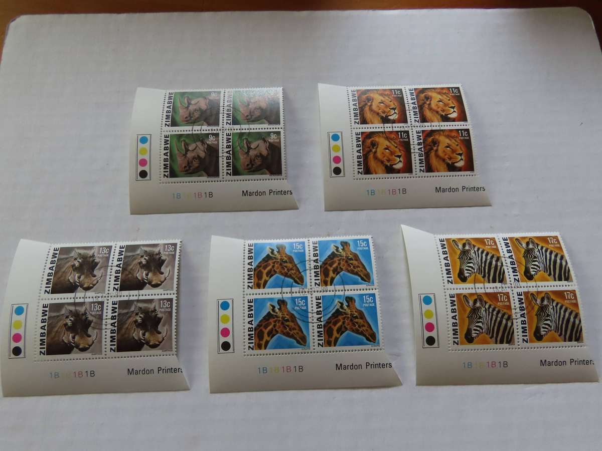 Zimbabwe -Animals and Birds - Cylinder Blocks and Plate Blocks Mint and Used