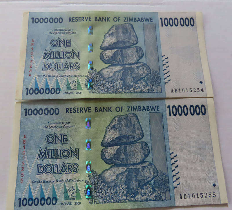 Zimbabwe -2 x $1 Million Notes In Sequence - A/UNC
