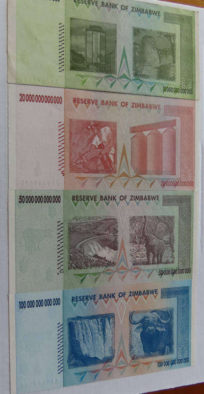 Zimbabwe - Reserve Bank of Zimbabwe - 10, 20, 50 and 100 Trillion Dollar Notes - UNC - Relisted