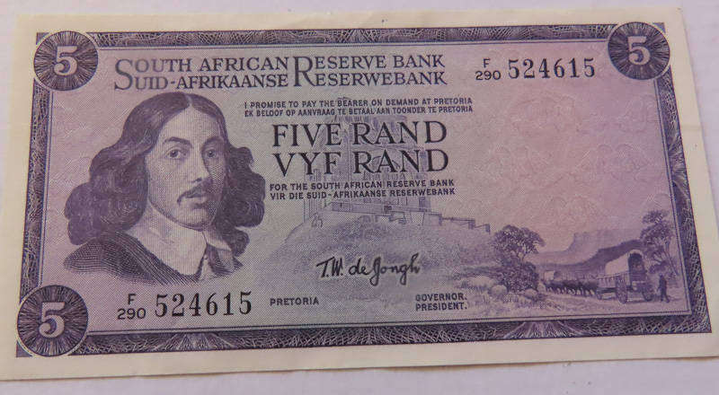 South Africa - R5 Bank Note - T.W .De Jongh -UNC