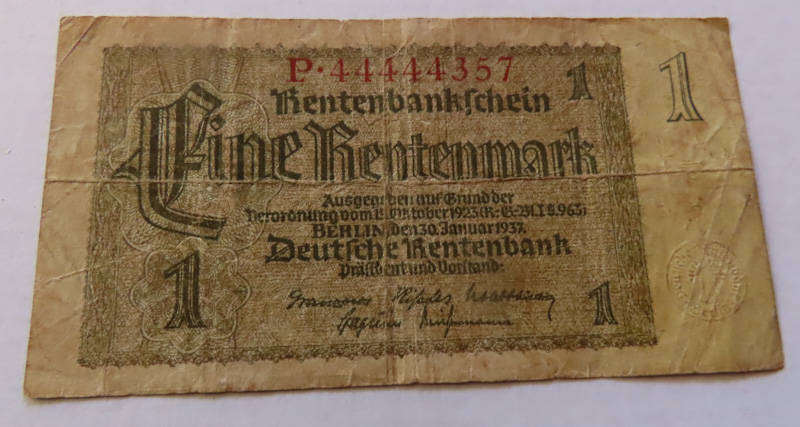 Germany - 1 Rentenmark - 30 January 1937