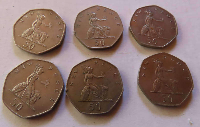 Great Britain - 6 x 50P Coins various Dates