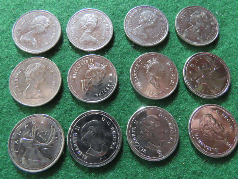 Canada - Job lot of 12 25 cent pieces various dates