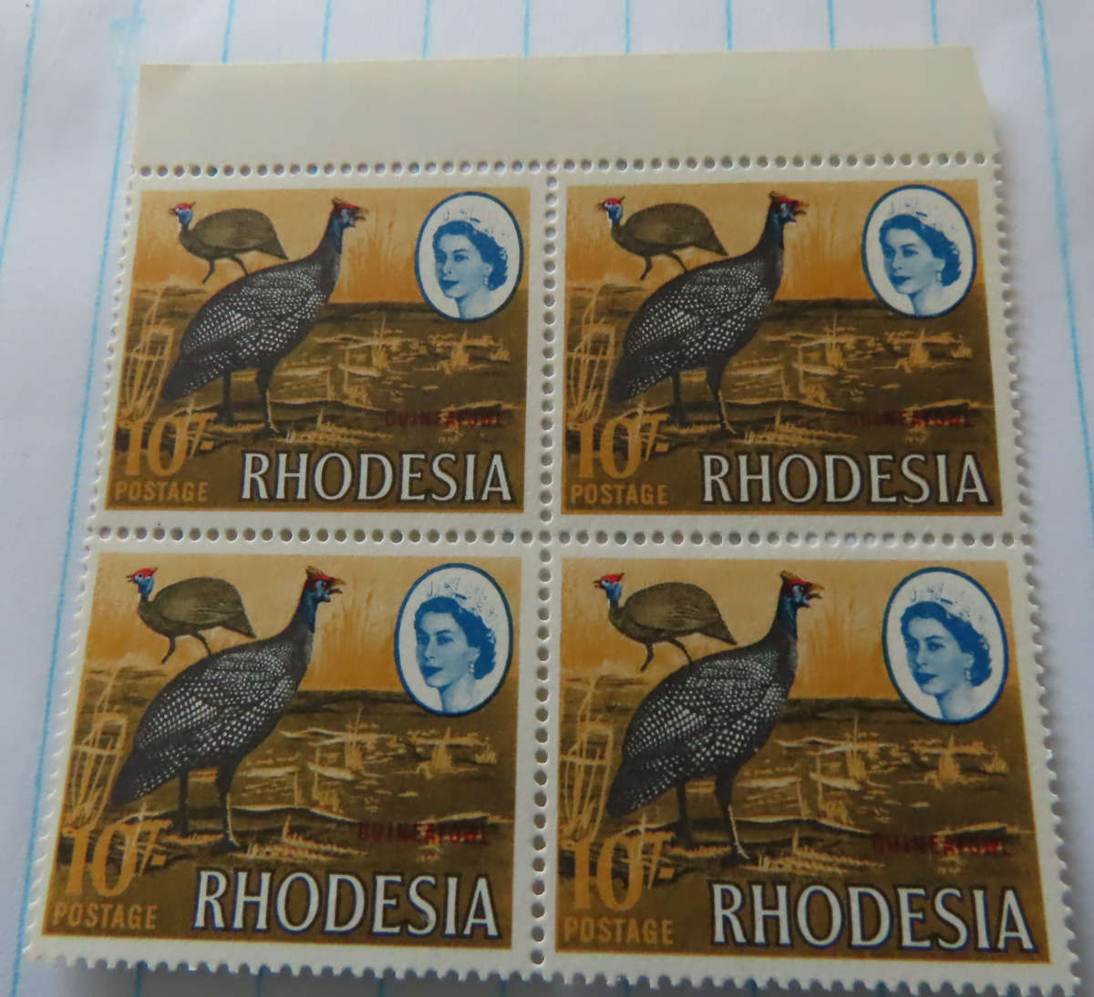 Rhodesia - 10/- Bloc k of 4 MNH