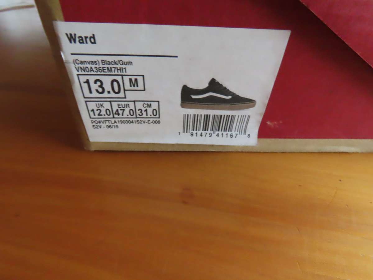 Vans Mens Ward Classic Canvas Trainers Shoes - UK 12 / US 13