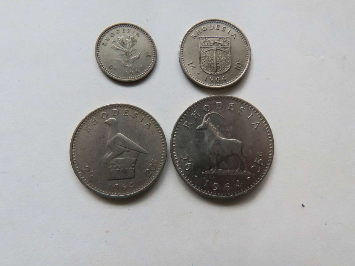 Rhodesia -  2/6, 2/-, 1/- and 6d Coins 1964