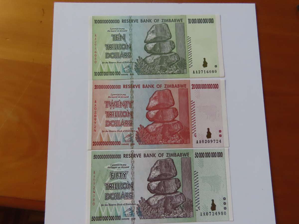 Zimbabwe - 10, 20 and 50 Trillion Dollars - all UNC