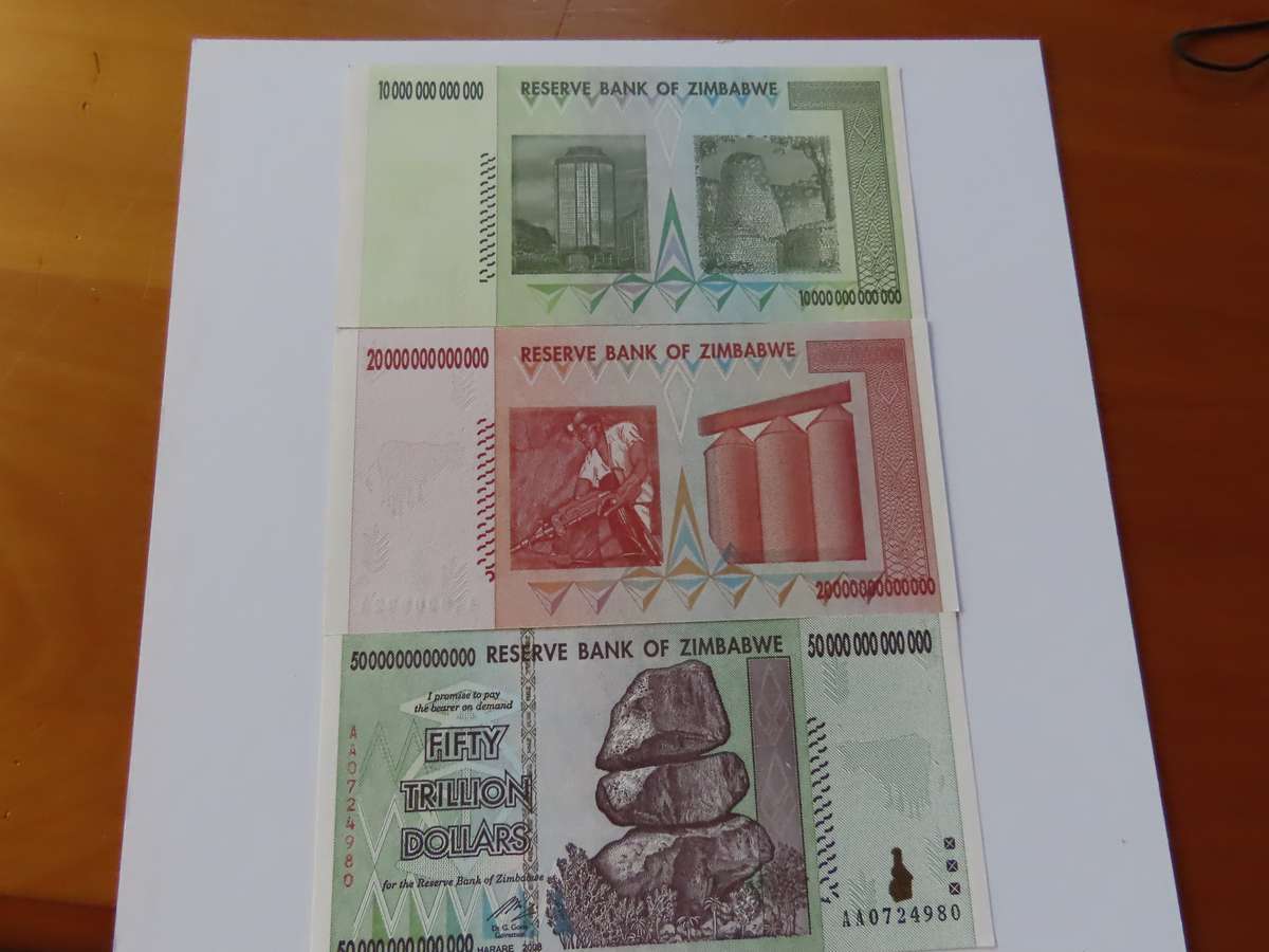 Zimbabwe - 10, 20 and 50 Trillion Dollars - all UNC