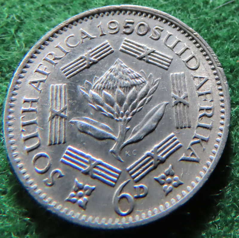 South Africa -.800 Silver Coin 6d - 1950