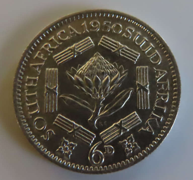 South Africa -.800 Silver Coin 6d - 1950