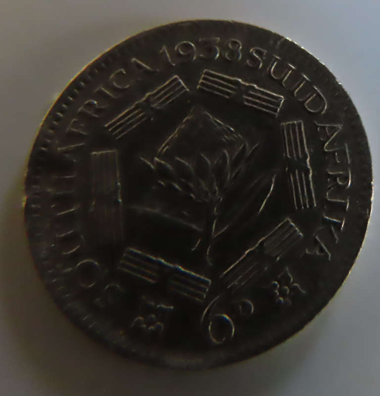 South Africa -.800 Silver Coin 6d - 1938