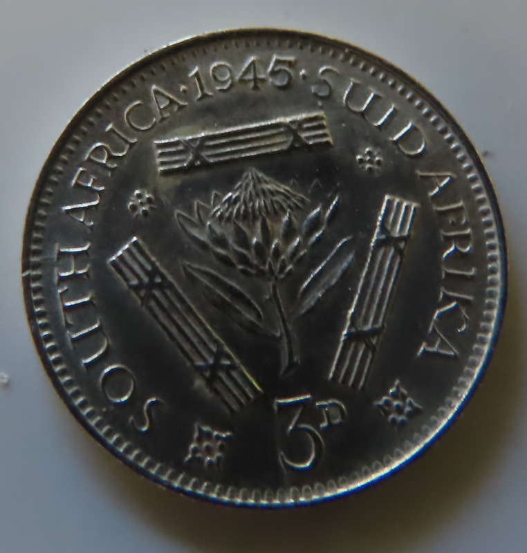 South Africa -.800 Silver Coin 3d - 1945