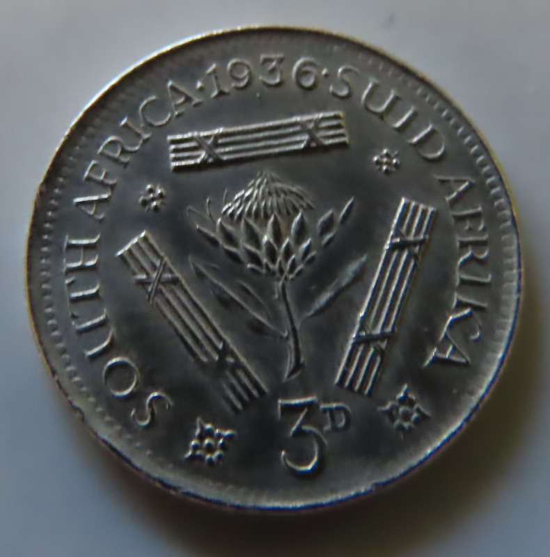 South Africa -.800 Silver Coin 3d - 1936