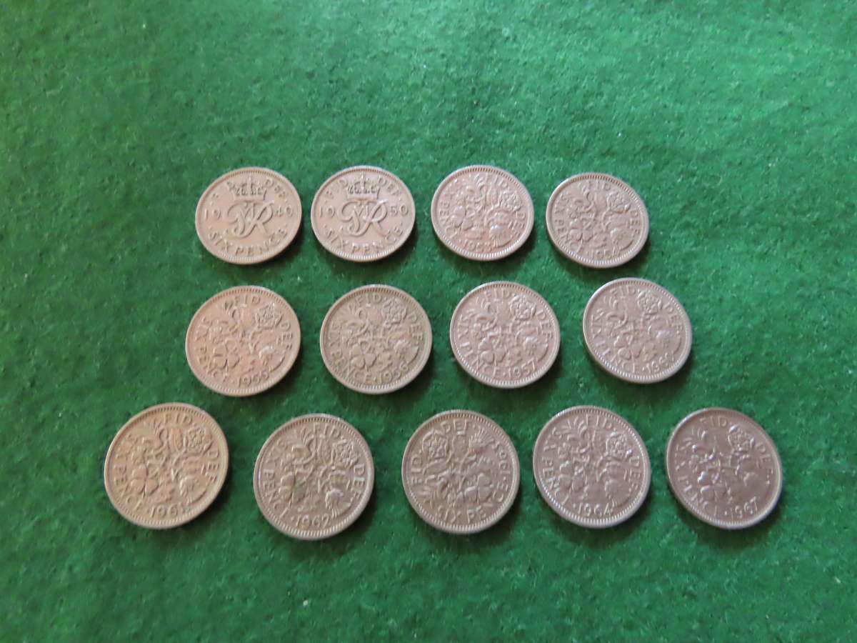 Great Britain - Job Lot of Thirteen 6d Coins - Dates as shown