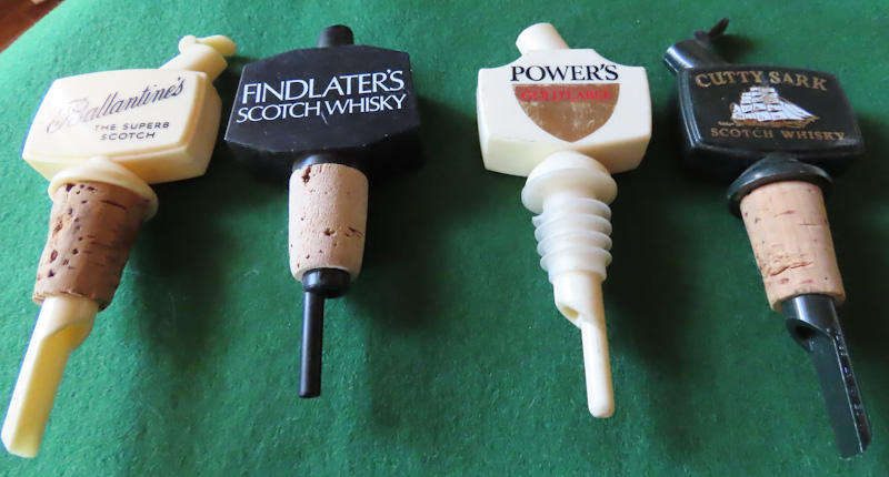 4 Plastic Whisky Dispensers - Ballantines, Findlaters, Cutty Sark and Power's