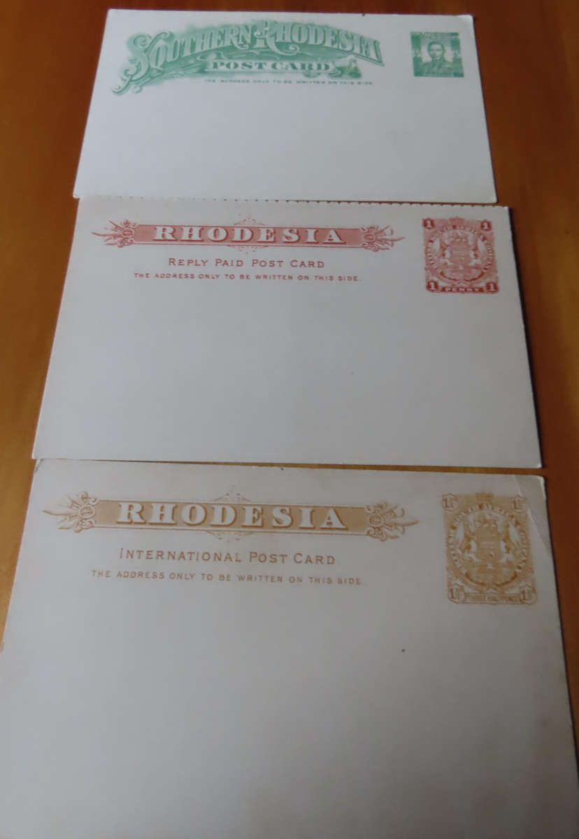 Stamps - Rhodesia- British South Africa Company - 3 Postcards 1 Reply Paid 1d 1 1/2d and 1/2d