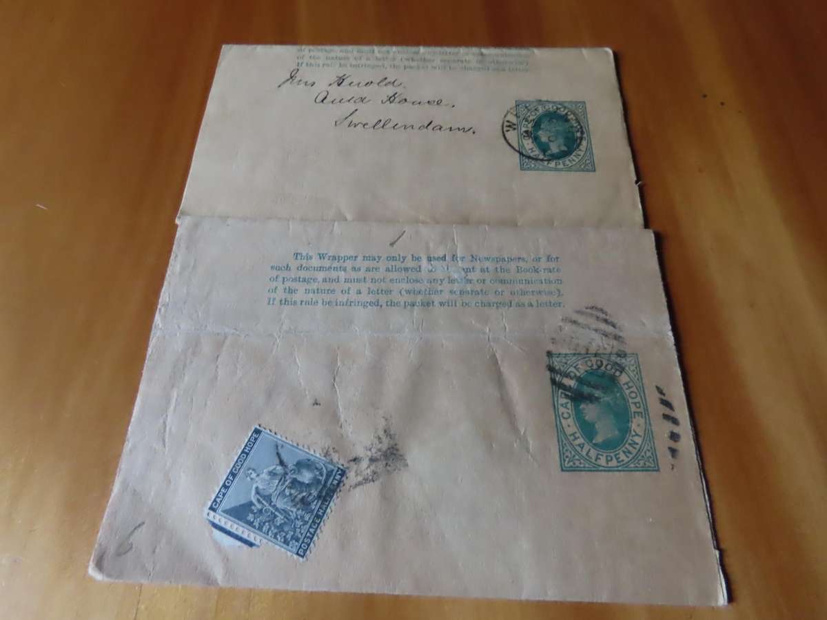 Stamps - Cape of Good Hope - 2 Used Wrappers with 1/2d Stamps