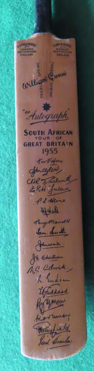 Cricket -Miniature Cricket Bat Signed - William Gunn - The Autograph - 1955 Tour To Great Britain